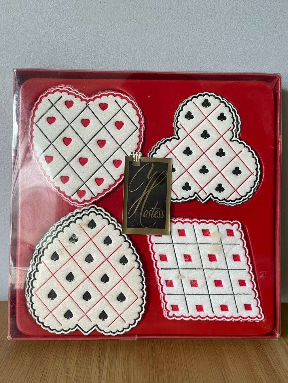 Vintage MCM Hostess Playing Card Theme Paper Drink Coaster Set Drink
